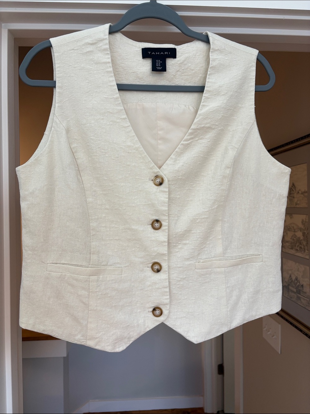 Tahari Women's Cream Linen Blend Vest Size Medium Perfect Capsule Piece